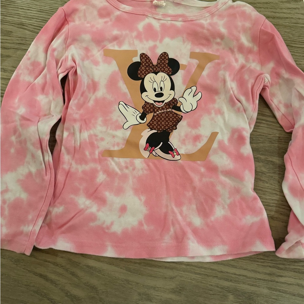 Disney Minnie Mouse Pink and White Long Sleeve Tee